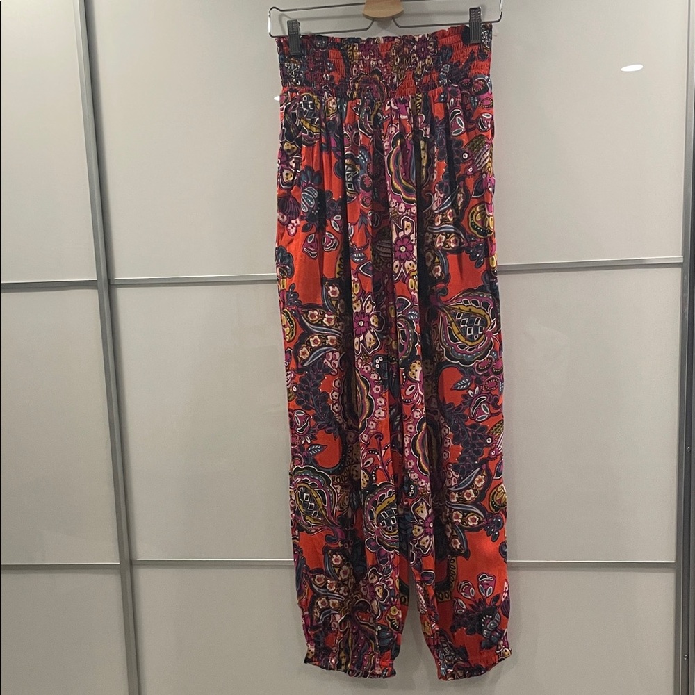 Anthropologie Red Paisley Joggers